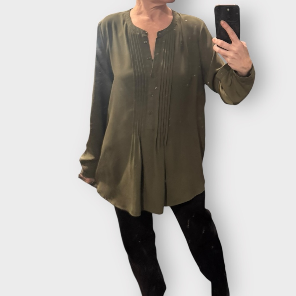Mossimo Semi-Sheer Olive Green Blouse XL Pleats Pintuck Tunic